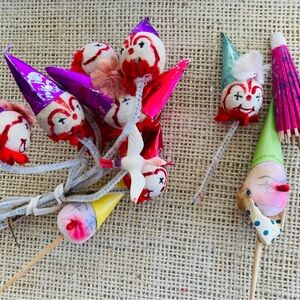 Vintage Spun Cotton Clown Package Tie Ons Crafts